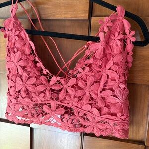Peach Love California Crochet Bralette in Coral Red